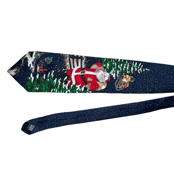 Holidays By MMG Blue Santa Snow Christmas XMAS Classic Silk Necktie - Picture 2 of 7